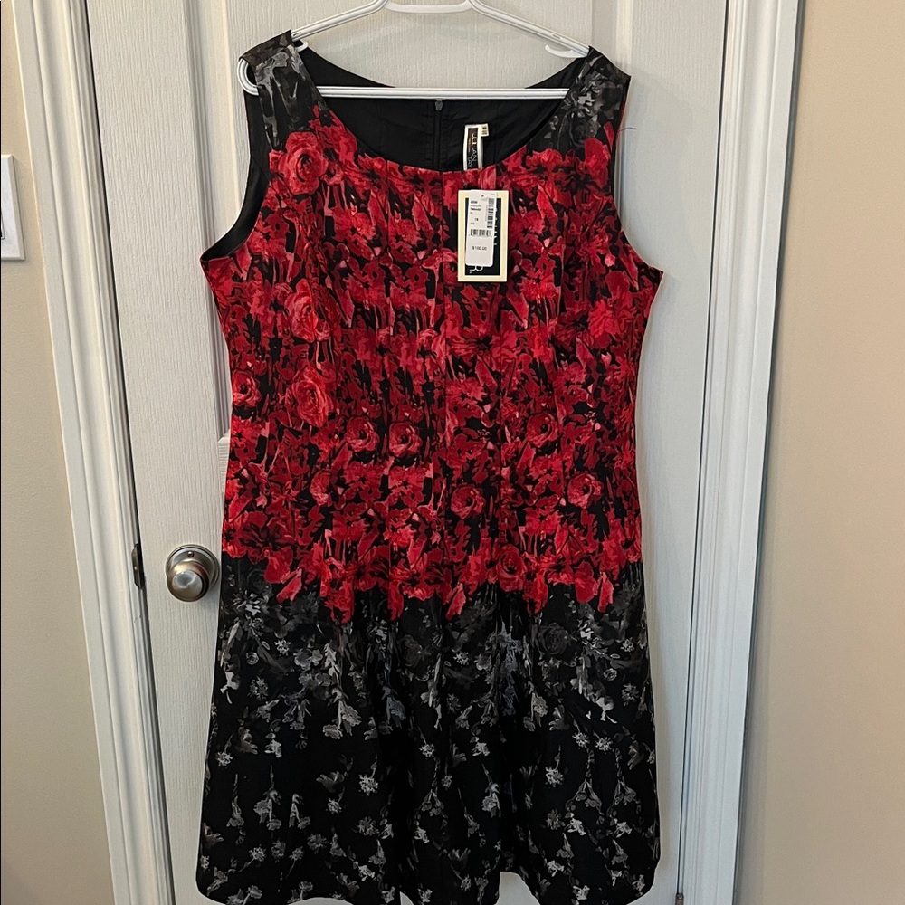 Addition Elle Red and Black Floral Sleeveless Dress